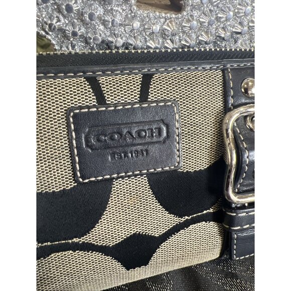 Coach Wallet Zoe Double Buckles Black Jacquard Leather Accordion Zip - Picture 13 of 13